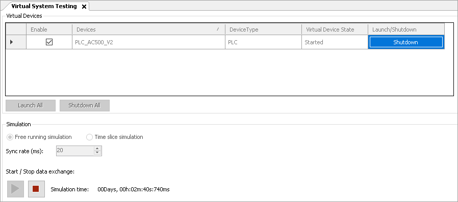 Free running simulation